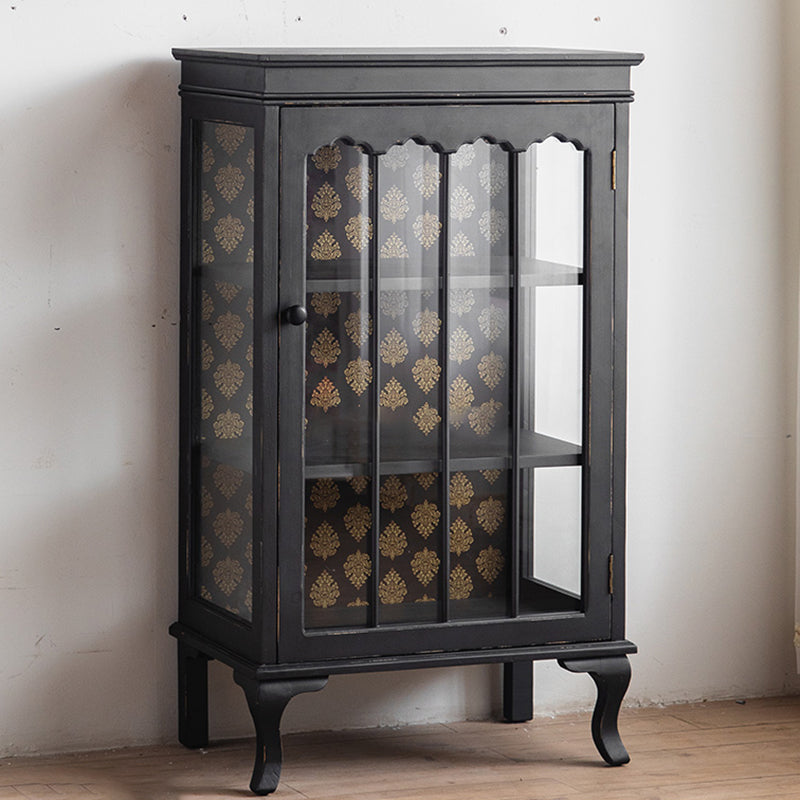 Traditional Curio Cabinet Solid Wood Glass Doors Display Stand 26"L x 16"W x 45"H Black Clearhalo 'Display & China Cabinets' 'display_china_cabinets' 'furn' 'furn_display_china_cabinets' 'Furniture' 'Kitchen & Dining Furniture' 6929183