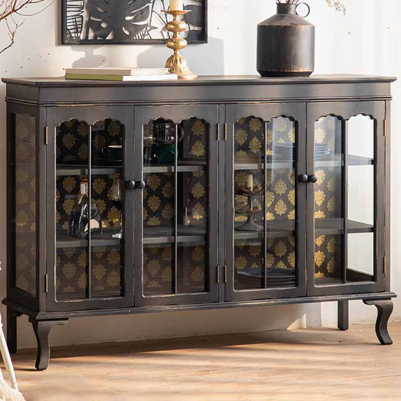 Traditional Curio Cabinet Solid Wood Glass Doors Display Stand 56"L x 16"W x 40"H Black Clearhalo 'Display & China Cabinets' 'display_china_cabinets' 'furn' 'furn_display_china_cabinets' 'Furniture' 'Kitchen & Dining Furniture' 6929186