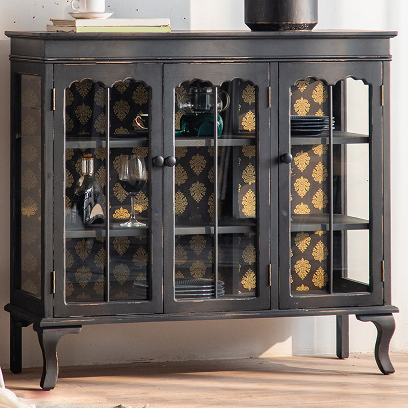 Traditional Curio Cabinet Solid Wood Glass Doors Display Stand 43"L x 16"W x 40"H Black Clearhalo 'Display & China Cabinets' 'display_china_cabinets' 'furn' 'furn_display_china_cabinets' 'Furniture' 'Kitchen & Dining Furniture' 6929187