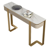 Glam Stone Half Moon Console Tabla 13.78 "Mesa de acento de 1 estante de ancho