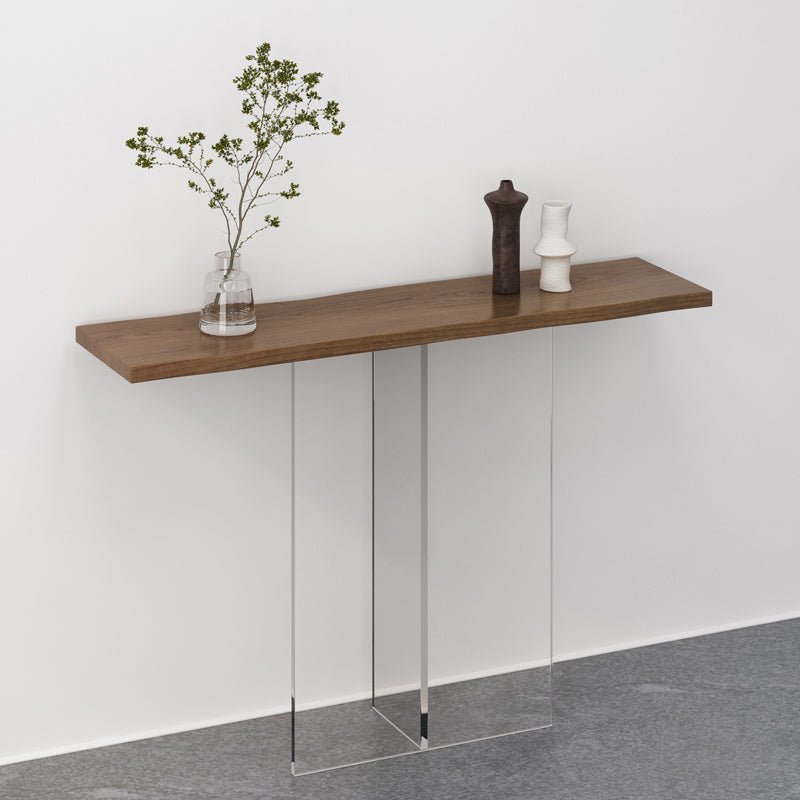 Solid Wood Rectangle Accent Table 31.5-inch Tall End Table with Acrylic Leg Walnut Clearhalo 'Console Tables' 'console_tables' 'Entry & Mudroom Furniture' 'furn' 'furn_console_tables' 'Furniture' 6929327