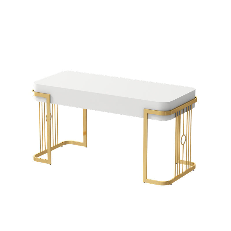 Scrivania con 1 cassetto Scrivania da ufficio di forma rettangolare in oro e bianco