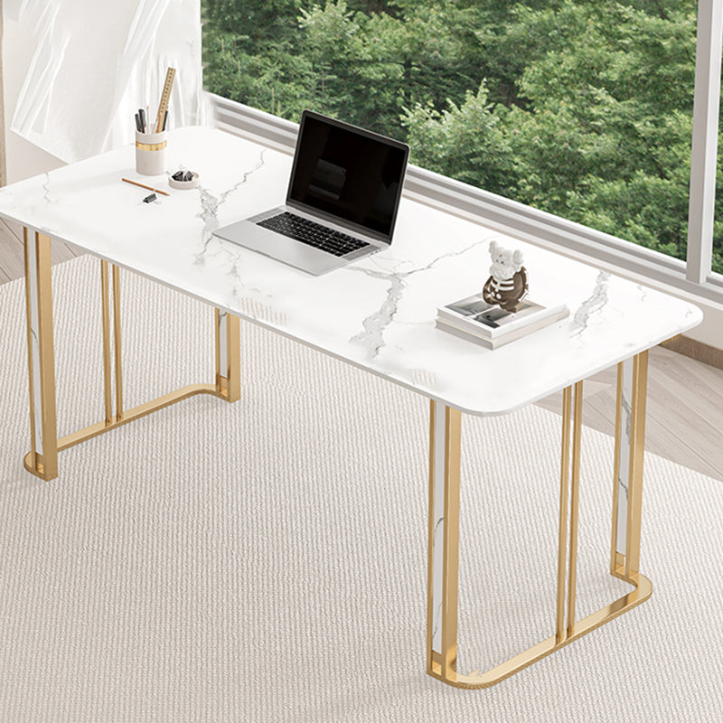 Glam Writing Desk Antique Finish Office Desk with Metal Legs White Clearhalo 'furn' 'furn_office_desk' 'Furniture' 'Office Desks' 'Office Furniture' 'office_desk' 6929926