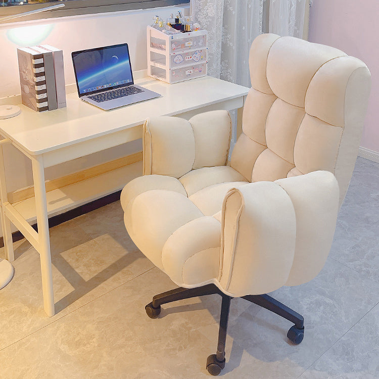 Armless Modern Desk Chair No Distressing Ergonomic Office Chair Off-White 1 Piece Casters Included Clearhalo 'furn' 'furn_office_chair' 'Furniture' 'Office Chairs' 'Office Furniture' 'office_chair' 6930497