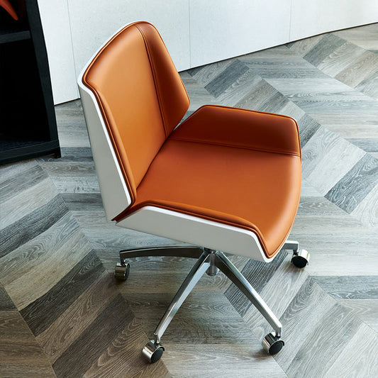 Armless Desk Chair Modern Adjustable Seat Height Slide Chair with Wheels Orange 1 Piece