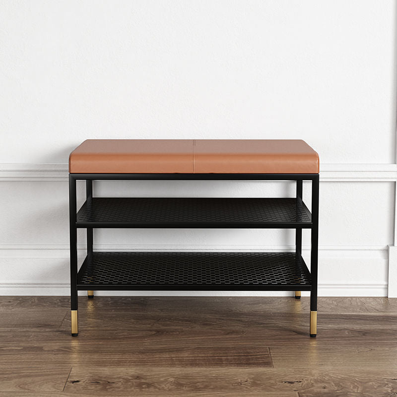 Metal Cushioned Included Bench Modern Accent Bench with Shelves