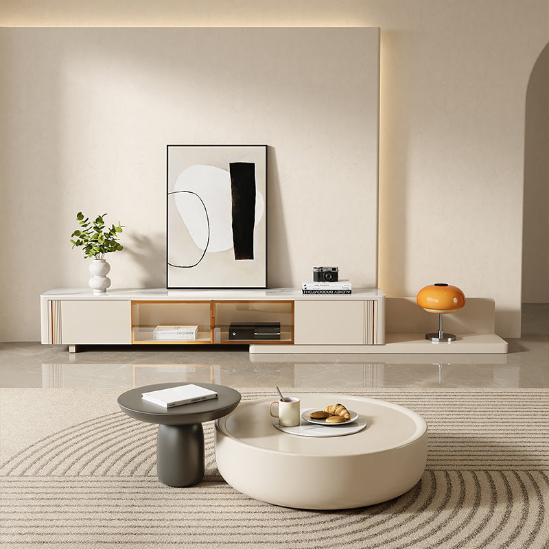 Zeitgenössischer runder weißer Cocktail Tabelle 1 Schubladen Drum Couchtisch Set