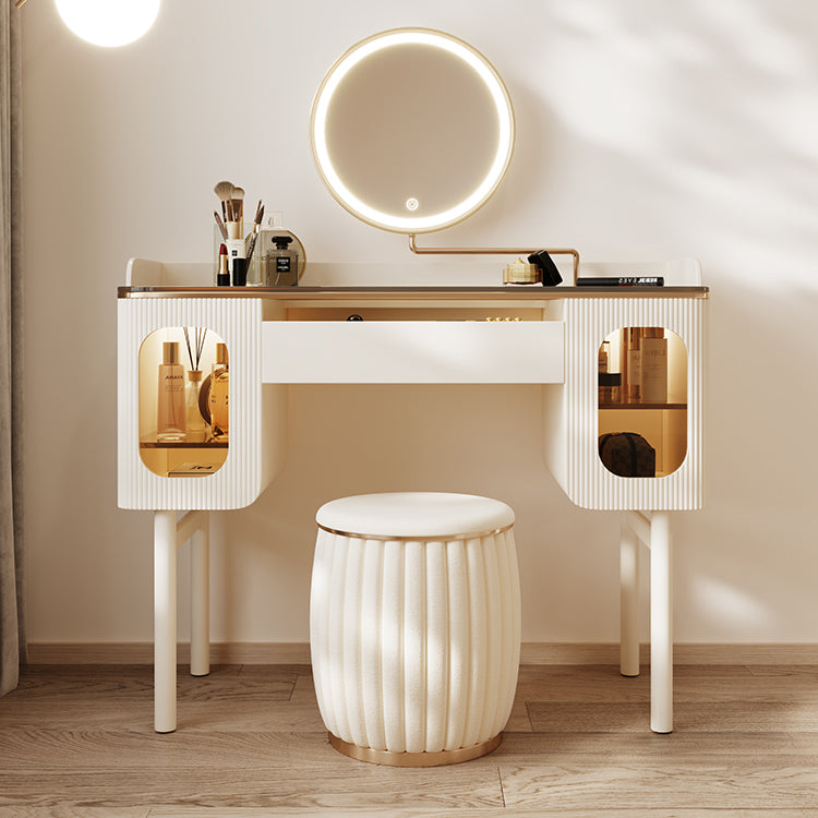 Tabouret de basse-coiffure de rangement de vanité de maquillage en verre ensemble avec tiroir