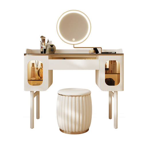 Glass Top Makeup Vanity Desk Storage Dressing Table Stool Set with Drawer