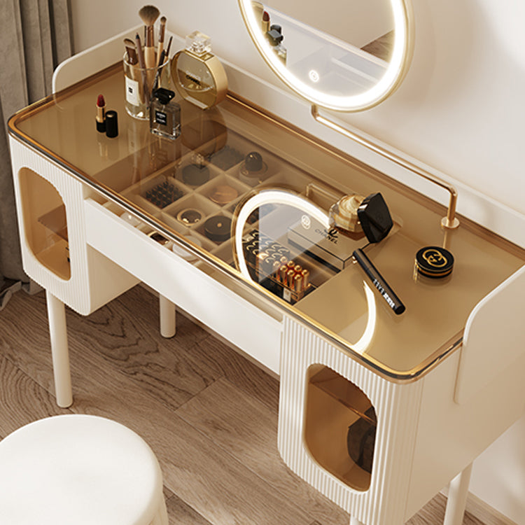 Tabouret de basse-coiffure de rangement de vanité de maquillage en verre ensemble avec tiroir