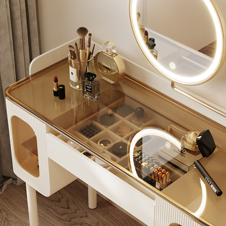 Tabouret de basse-coiffure de rangement de vanité de maquillage en verre ensemble avec tiroir