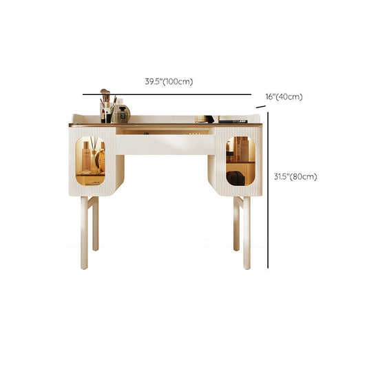 Glass Top Makeup Vanity Desk Storage Dressing Table Stool Set with Drawer