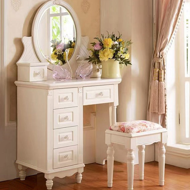 Set di sgabelli da letto vittoriano per il trucco bianco vanity da banco con cassetto