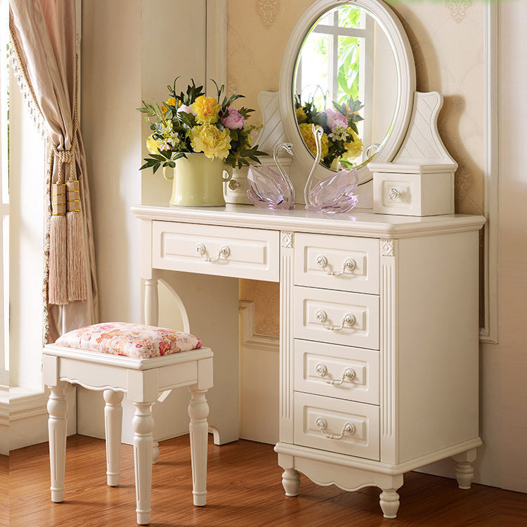 Set di sgabelli da letto vittoriano per il trucco bianco vanity da banco con cassetto