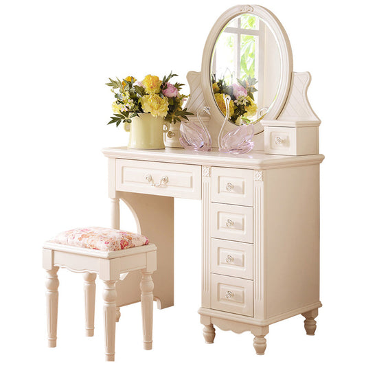 Victorian White Makeup Vanity Desk Bedroom Dressing Table Stool Set with Drawer