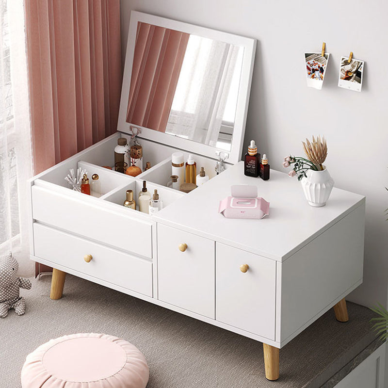 Zeitgenössischer natürlicher Schlafzimmer Massivholzspiegel mit Schubladen Make -up Eitelkeitssatz