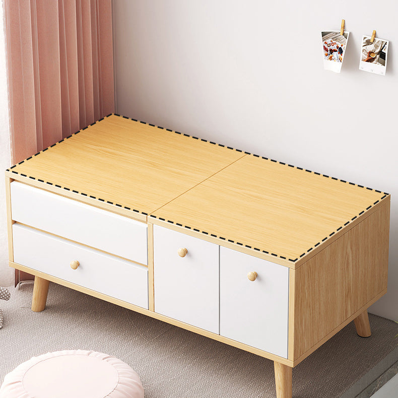 Zeitgenössischer natürlicher Schlafzimmer Massivholzspiegel mit Schubladen Make -up Eitelkeitssatz