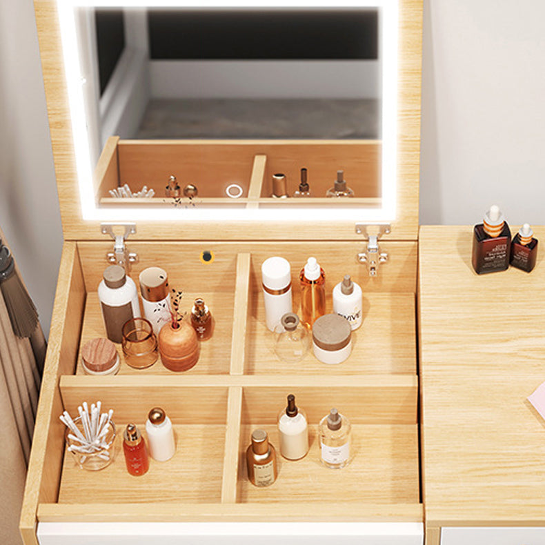 Zeitgenössischer natürlicher Schlafzimmer Massivholzspiegel mit Schubladen Make -up Eitelkeitssatz