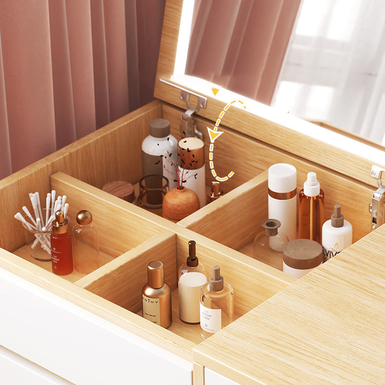 Zeitgenössischer natürlicher Schlafzimmer Massivholzspiegel mit Schubladen Make -up Eitelkeitssatz