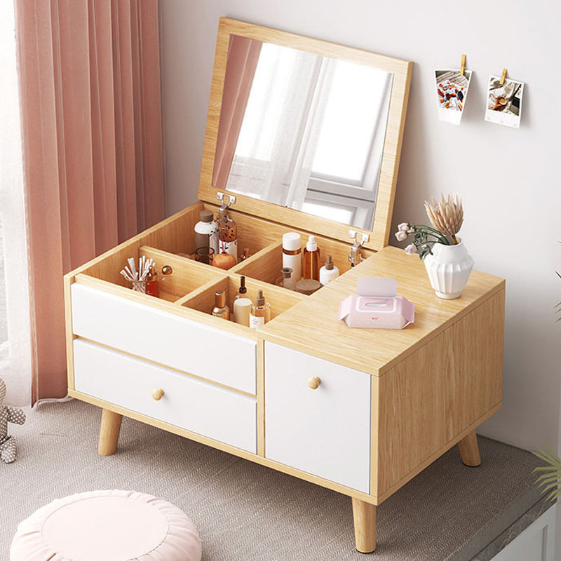 Zeitgenössischer natürlicher Schlafzimmer Massivholzspiegel mit Schubladen Make -up Eitelkeitssatz