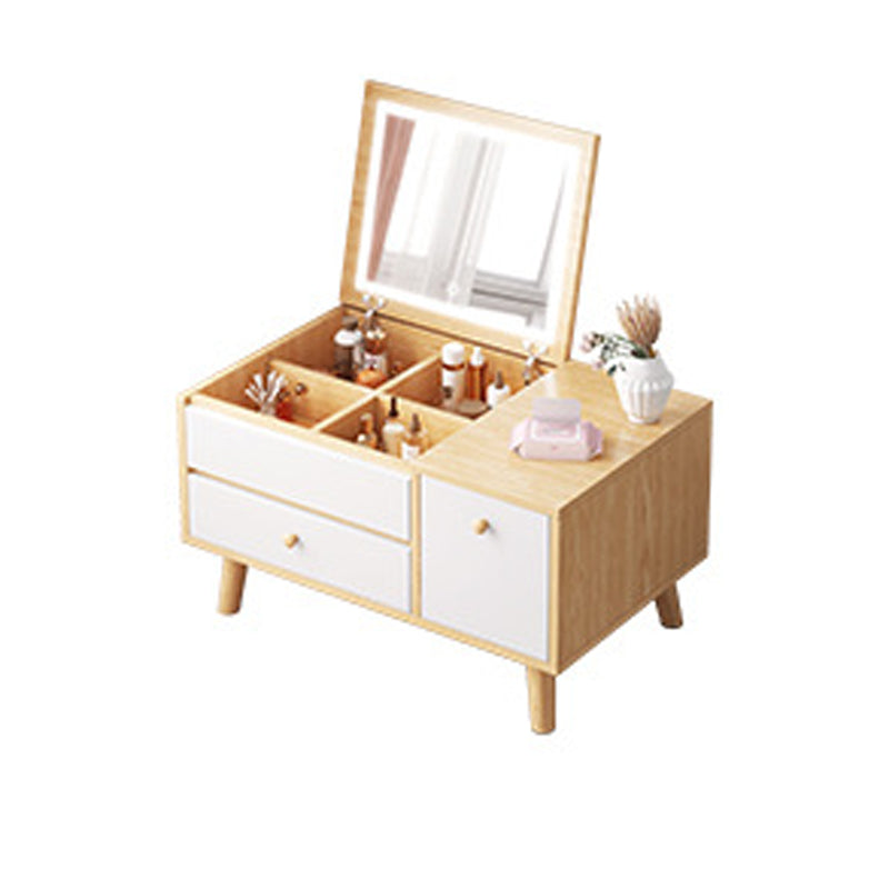 Zeitgenössischer natürlicher Schlafzimmer Massivholzspiegel mit Schubladen Make -up Eitelkeitssatz