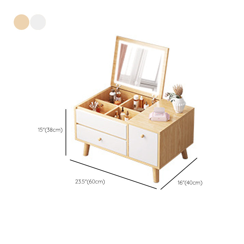 Zeitgenössischer natürlicher Schlafzimmer Massivholzspiegel mit Schubladen Make -up Eitelkeitssatz