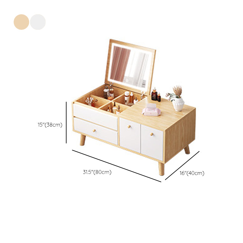 Zeitgenössischer natürlicher Schlafzimmer Massivholzspiegel mit Schubladen Make -up Eitelkeitssatz