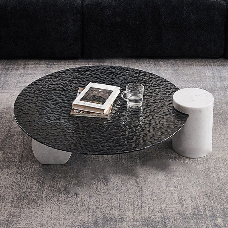 Table basse ronde avec dessus en verre Table de cocktail basse abstraite noire
