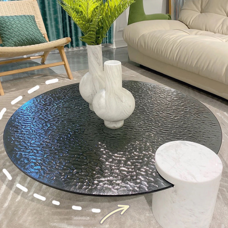 Table basse ronde avec dessus en verre Table de cocktail basse abstraite noire