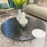 Round Glass Top Coffee Table Black Abstract Coffee Cocktail Table