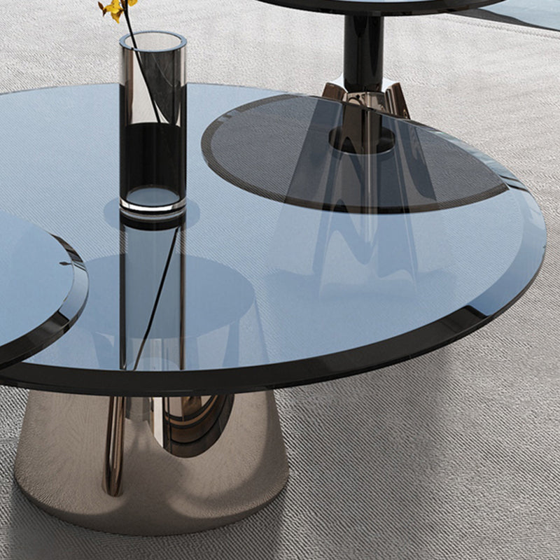 Black  Glass Top Bunching Tables Abstract Coffee Cocktail Table
