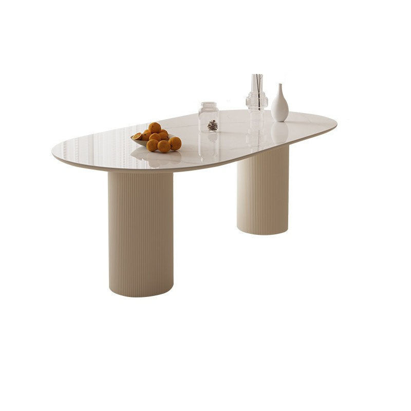 Dining Room Dinner Kitchen Table Double Pedestal Stone Oval Dining Table Clearhalo 'Dining Tables & Seating' 'Dining Tables' 'dining_table' 'furn' 'furn_dining_table' 'Furniture' 'Kitchen & Dining Furniture' 6936984