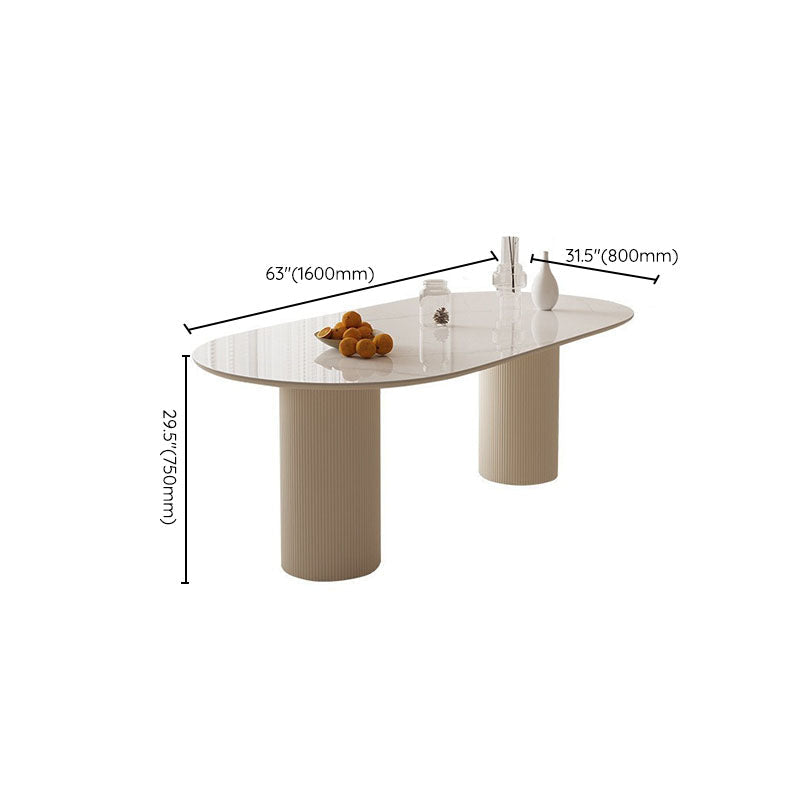 Dining Room Dinner Kitchen Table Double Pedestal Stone Oval Dining Table Clearhalo 'Dining Tables & Seating' 'Dining Tables' 'dining_table' 'furn' 'furn_dining_table' 'Furniture' 'Kitchen & Dining Furniture' 6936988