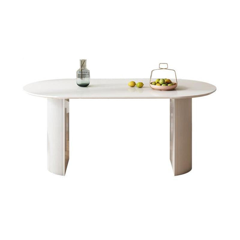 Dining Room Dinner Kitchen Table Double Pedestal Stone Dining Table Oval Without Chairs Clearhalo 'Dining Tables & Seating' 'Dining Tables' 'dining_table' 'furn' 'furn_dining_table' 'Furniture' 'Kitchen & Dining Furniture' 6936991