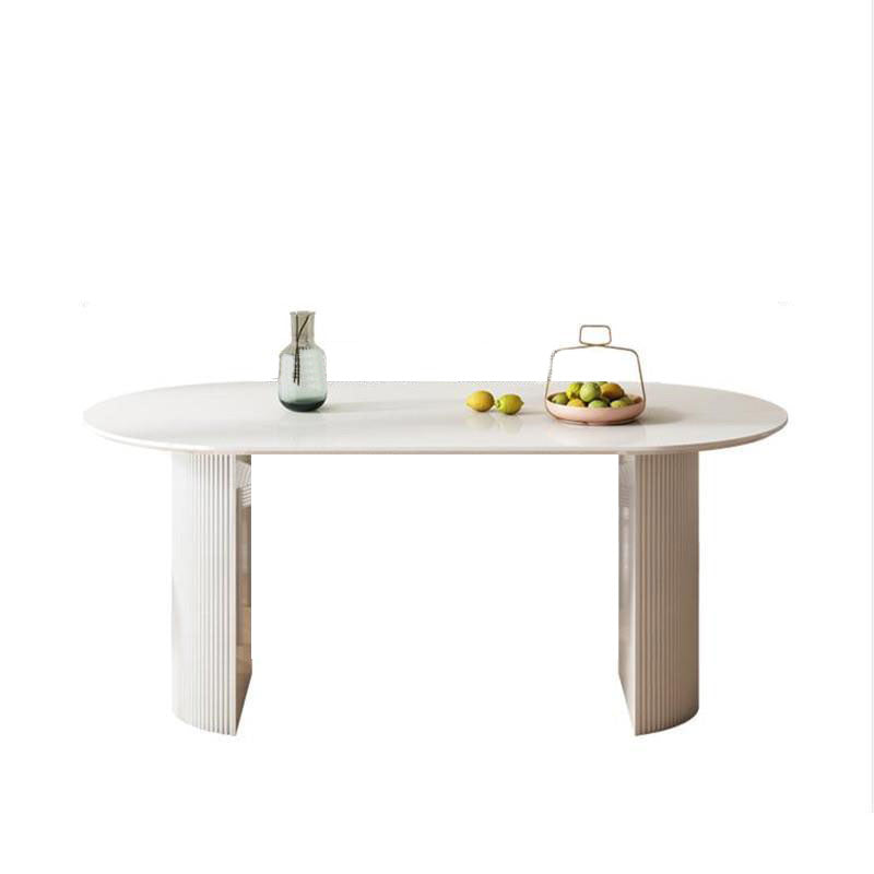 Dining Room Dinner Kitchen Table Double Pedestal Stone Dining Table Clearhalo 'Dining Tables & Seating' 'Dining Tables' 'dining_table' 'furn' 'furn_dining_table' 'Furniture' 'Kitchen & Dining Furniture' 6936995