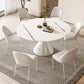 Sintered Stone Pedestal Dining Table Extendable Dining Table in White Clearhalo 'Dining Tables & Seating' 'Dining Tables' 'dining_table' 'furn' 'furn_dining_table' 'Furniture' 'Kitchen & Dining Furniture' 6937019