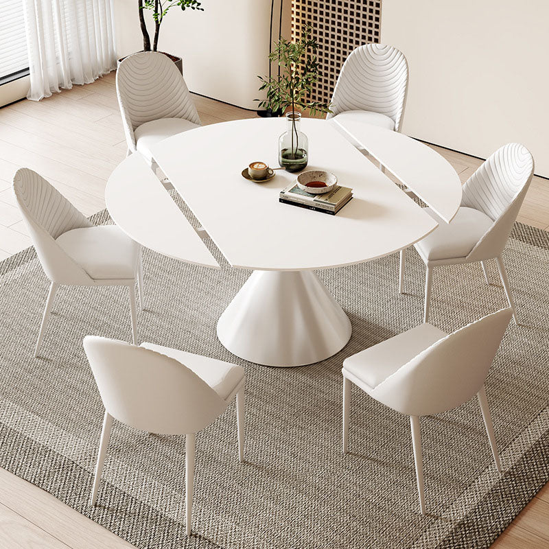Sintered Stone Pedestal Dining Table Extendable Dining Table in White Clearhalo 'Dining Tables & Seating' 'Dining Tables' 'dining_table' 'furn' 'furn_dining_table' 'Furniture' 'Kitchen & Dining Furniture' 6937019