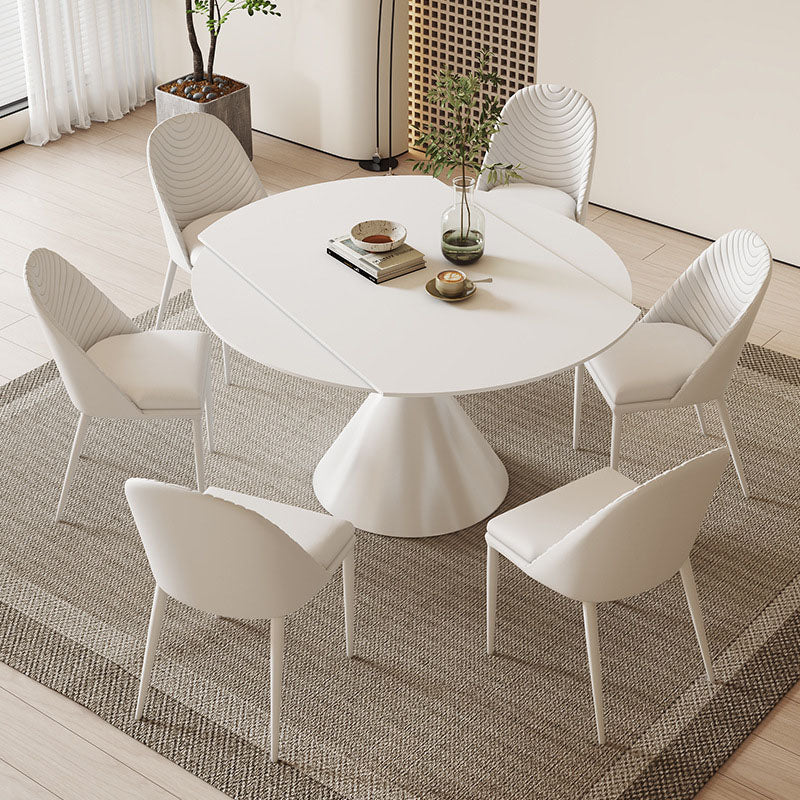 Sintered Stone Pedestal Dining Table Extendable Dining Table in White Clearhalo 'Dining Tables & Seating' 'Dining Tables' 'dining_table' 'furn' 'furn_dining_table' 'Furniture' 'Kitchen & Dining Furniture' 6937020