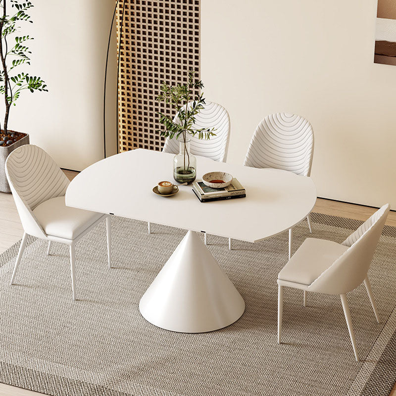 Sintered Stone Pedestal Dining Table Extendable Dining Table in White Clearhalo 'Dining Tables & Seating' 'Dining Tables' 'dining_table' 'furn' 'furn_dining_table' 'Furniture' 'Kitchen & Dining Furniture' 6937021