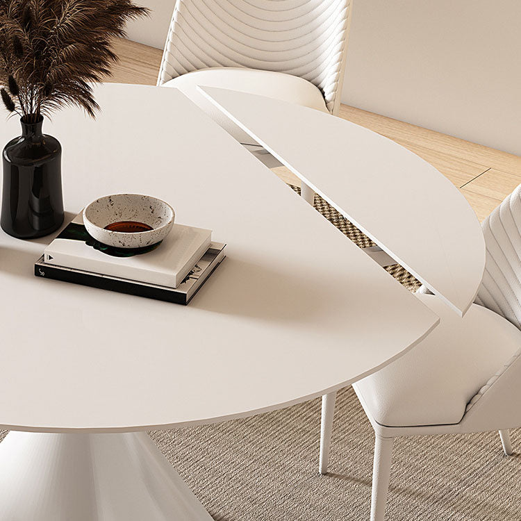 Sintered Stone Pedestal Dining Table Extendable Dining Table in White Clearhalo 'Dining Tables & Seating' 'Dining Tables' 'dining_table' 'furn' 'furn_dining_table' 'Furniture' 'Kitchen & Dining Furniture' 6937022