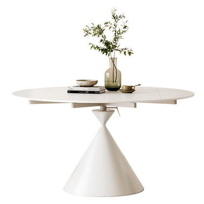 Sintered Stone Pedestal Dining Table Extendable Dining Table in White Without Chairs Clearhalo 'Dining Tables & Seating' 'Dining Tables' 'dining_table' 'furn' 'furn_dining_table' 'Furniture' 'Kitchen & Dining Furniture' 6937023