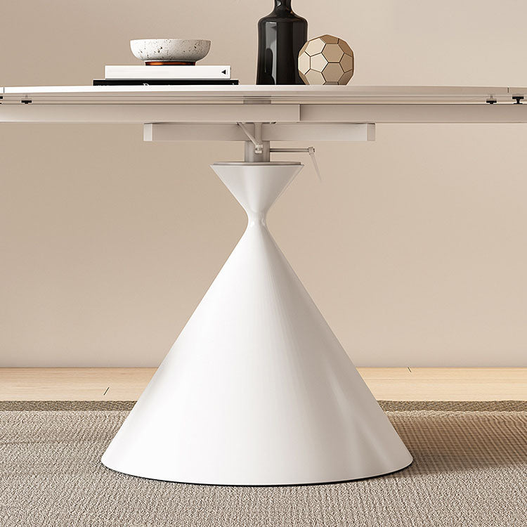 Sintered Stone Pedestal Dining Table Extendable Dining Table in White Clearhalo 'Dining Tables & Seating' 'Dining Tables' 'dining_table' 'furn' 'furn_dining_table' 'Furniture' 'Kitchen & Dining Furniture' 6937025