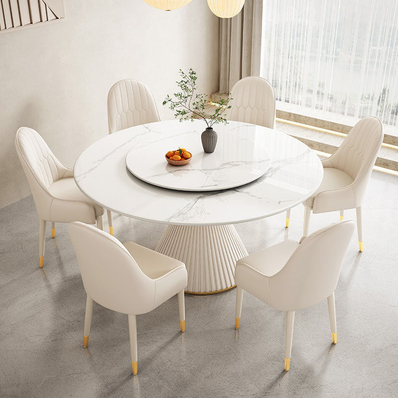 Glam Pedestal Dining Table White Dining Table with Turntable for Kitchen Clearhalo 'Dining Tables & Seating' 'Dining Tables' 'dining_table' 'furn' 'furn_dining_table' 'Furniture' 'Kitchen & Dining Furniture' 6937029