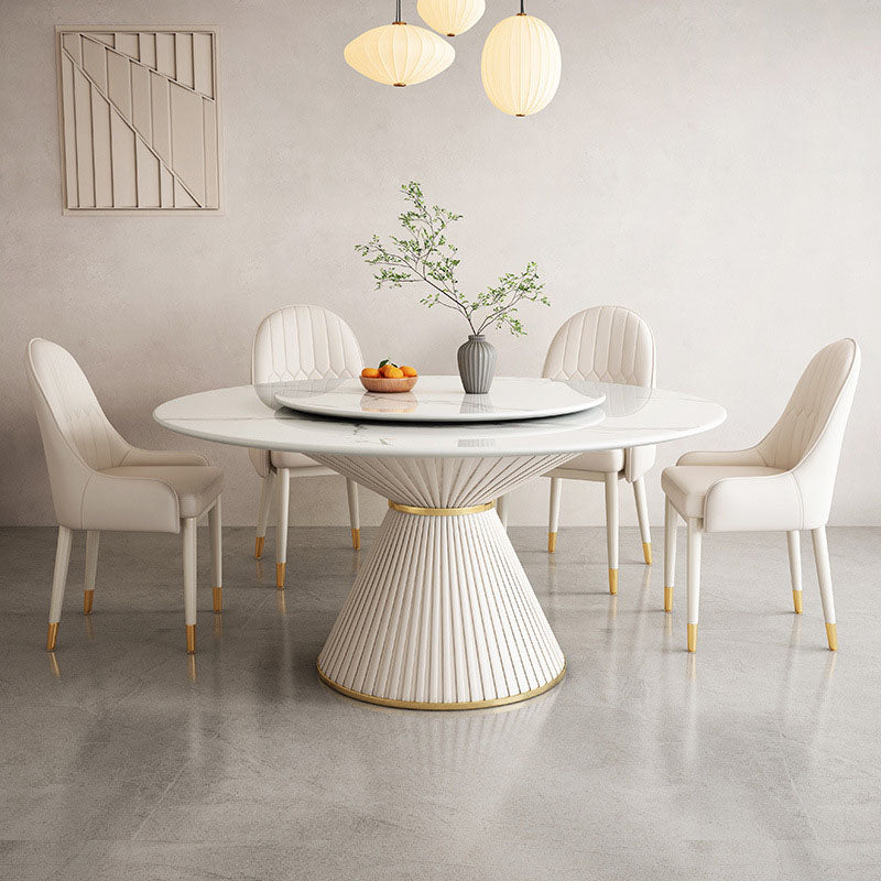 Glam Pedestal Dining Table White Dining Table with Turntable for Kitchen Clearhalo 'Dining Tables & Seating' 'Dining Tables' 'dining_table' 'furn' 'furn_dining_table' 'Furniture' 'Kitchen & Dining Furniture' 6937031