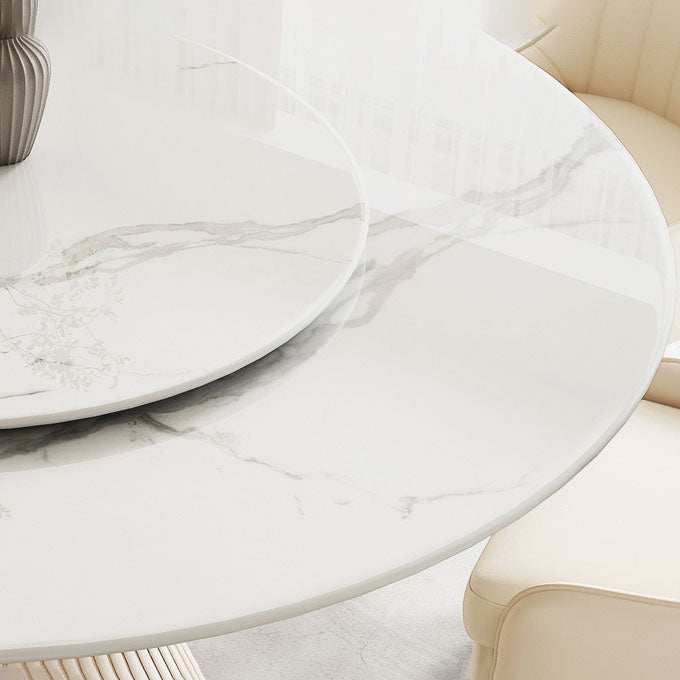 Glam Pedestal Dining Table White Dining Table with Turntable for Kitchen Clearhalo 'Dining Tables & Seating' 'Dining Tables' 'dining_table' 'furn' 'furn_dining_table' 'Furniture' 'Kitchen & Dining Furniture' 6937033