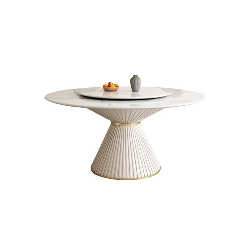 Glam Pedestal Dining Table White Dining Table with Turntable for Kitchen Clearhalo 'Dining Tables & Seating' 'Dining Tables' 'dining_table' 'furn' 'furn_dining_table' 'Furniture' 'Kitchen & Dining Furniture' 6937034