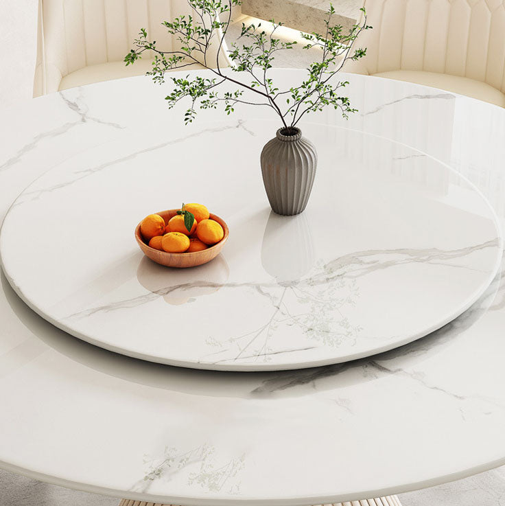 Glam Pedestal Dining Table White Dining Table with Turntable for Kitchen Clearhalo 'Dining Tables & Seating' 'Dining Tables' 'dining_table' 'furn' 'furn_dining_table' 'Furniture' 'Kitchen & Dining Furniture' 6937035