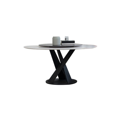 Metal Pedestal Dining Table Glam Dining Table with Turntable for Kitchen