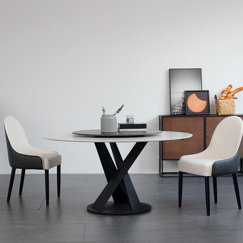 Metal Pedestal Dining Table Glam Dining Table with Turntable for Kitchen