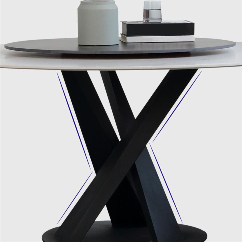 Metal Pedestal Dining Table Glam Dining Table with Turntable for Kitchen